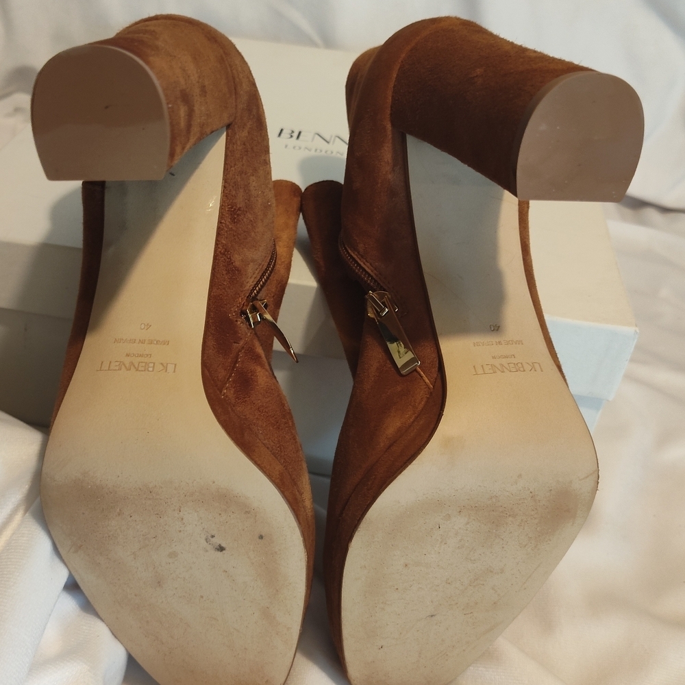 L.K. BENNETT Brown Suede Ankle Boots Chunky Heel - Picture 6 of 9